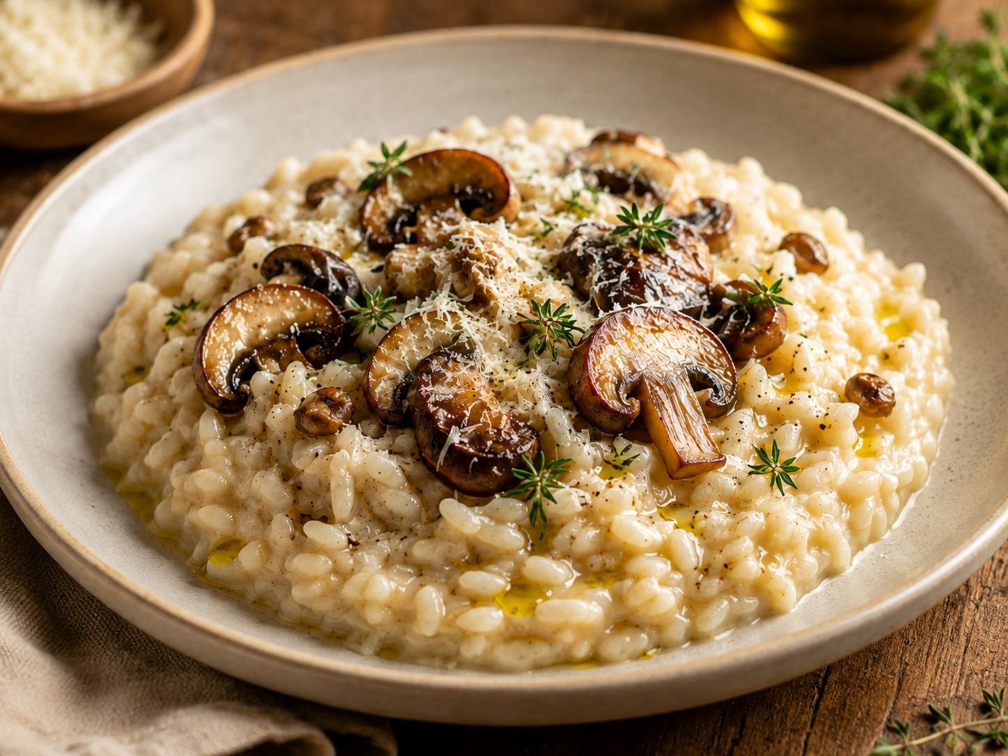 Risoto cremoso feito a partir de base congelada